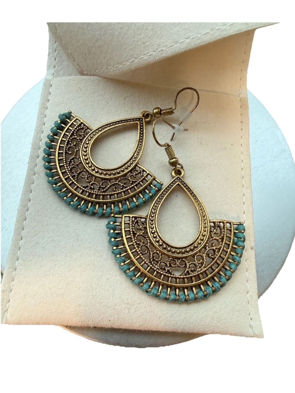 Alternative Gold-Tone Filigree Teardrop Earrings with Turquoise Beads